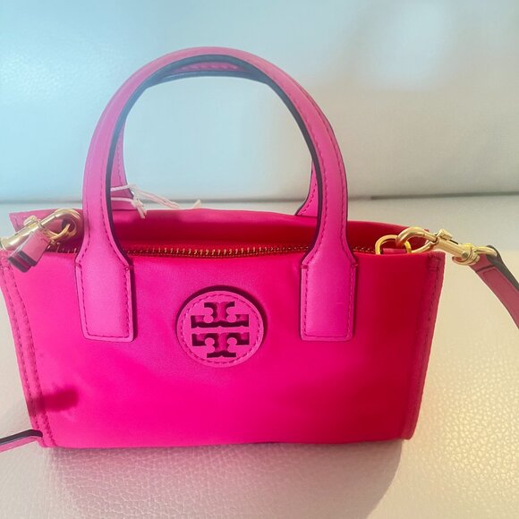 NWT TORY BURCH ELLA NYLON MINI TOTE CROSSBODY BAG SATCHEL BRIGHT PINK - Picture 5 of 9